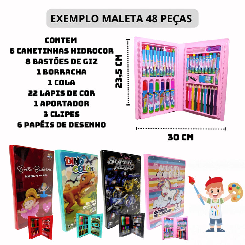 Estojo Maleta Pintura Infantil Kit 48 a 150 peças