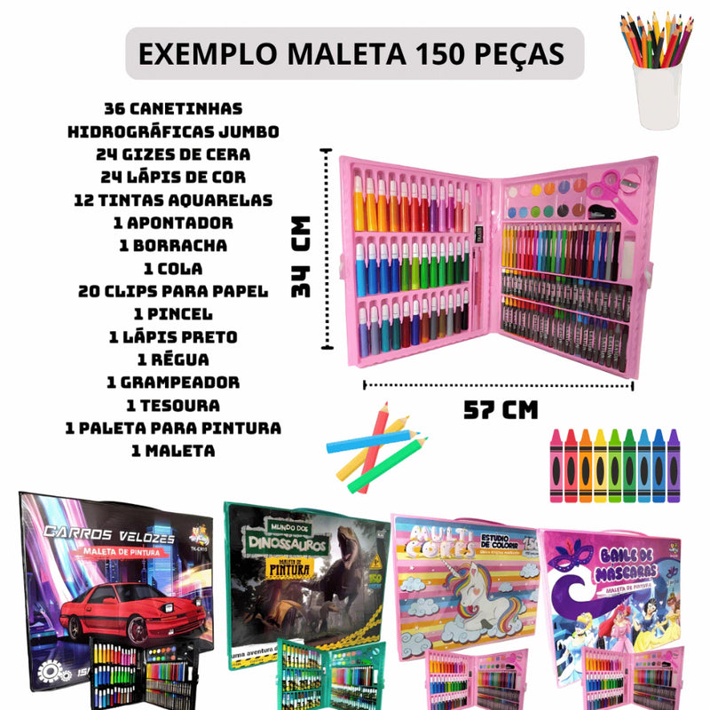 Estojo Maleta Pintura Infantil Kit 48 a 150 peças